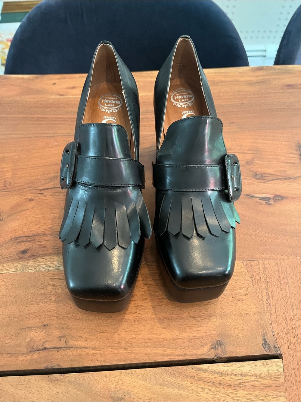 Jeffrey Campbell Black Ted Baxter Fringe Buckle High-Heel Loafers